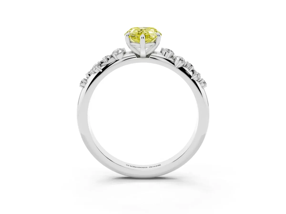 Fancy Yellow Pear Cut Diamond Cluster Prong-Set Solitaire Ring White gold