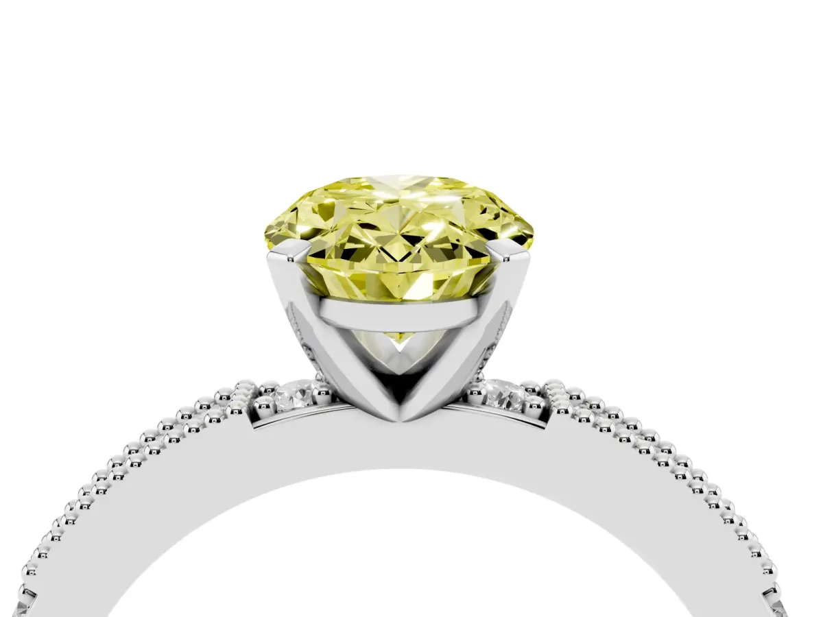 Fancy Yellow Oval Cut Solitaire with Pavé Band and Four-Prong Setting Silver