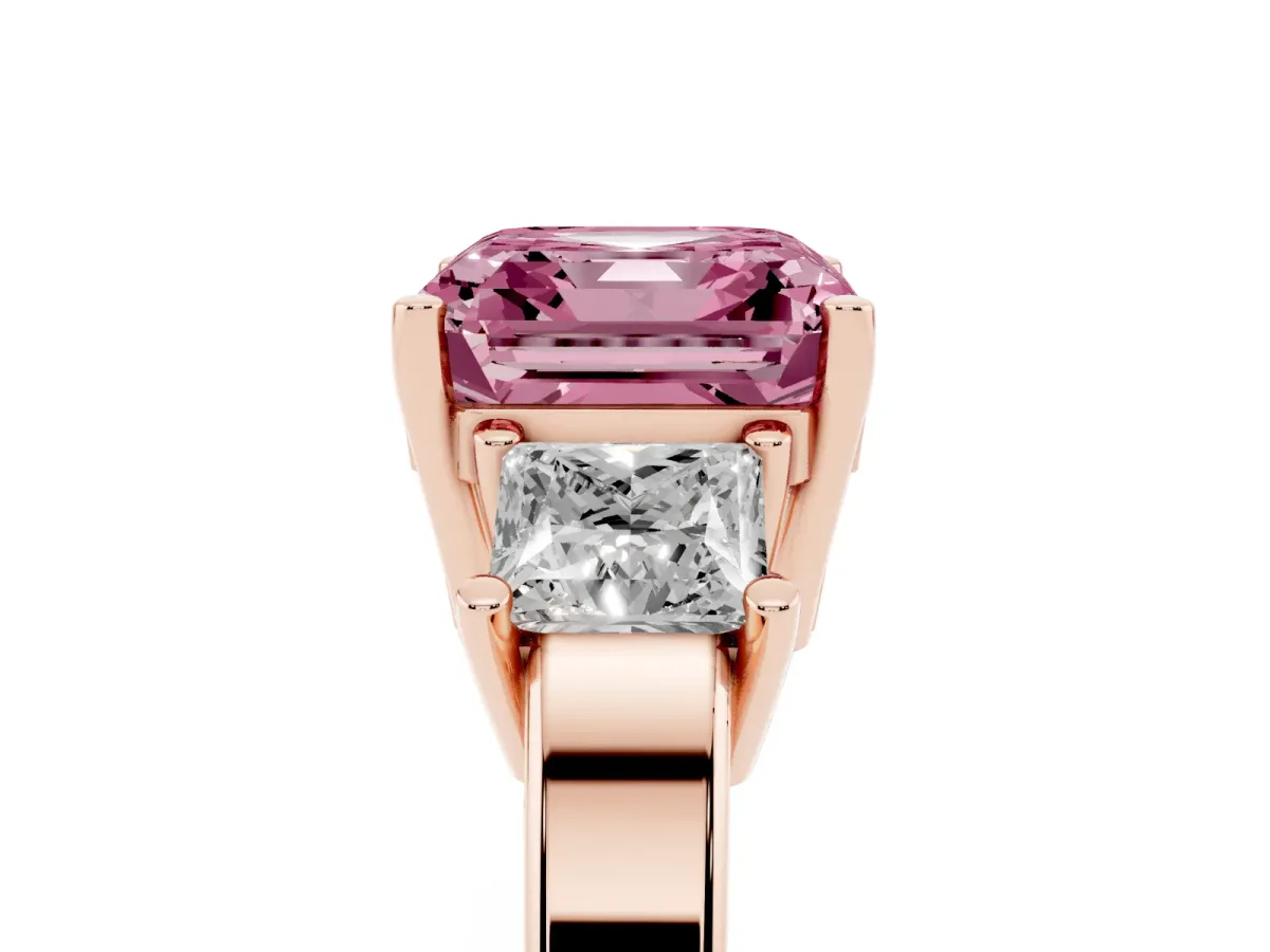 Fancy Pink Three-Stone Asscher Cut Cut Solitaire Ring with Prong Setting Rose gold