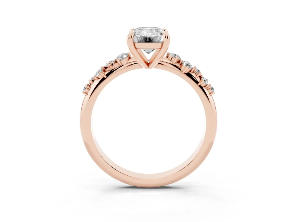 Emerald Cut Cut Diamond Vine Band with Four-Prong Setting Rose gold