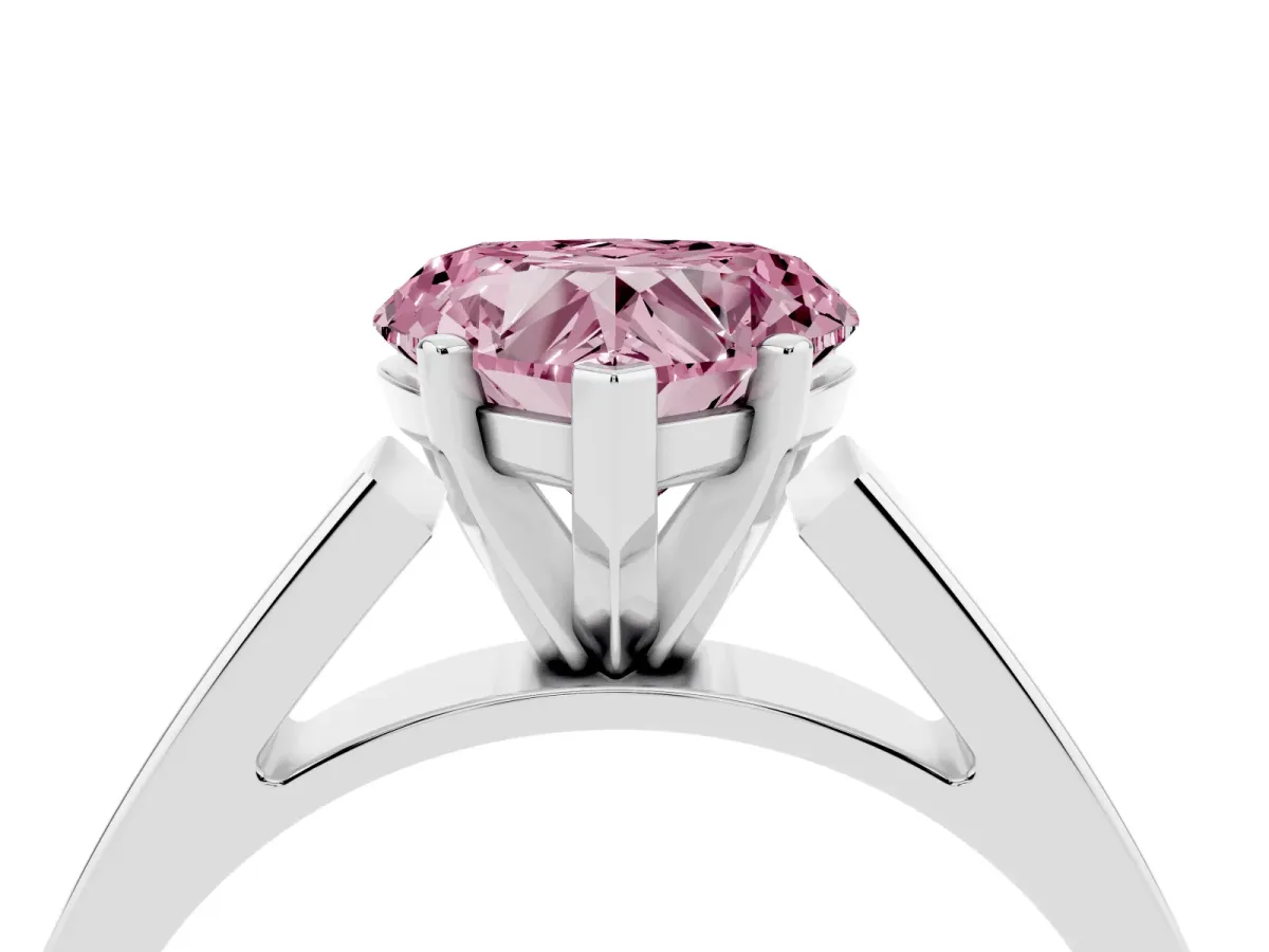 Fancy Pink Heart Cut Solitaire Engagement Ring with Four-Prong Setting and Tapered Band Platinum