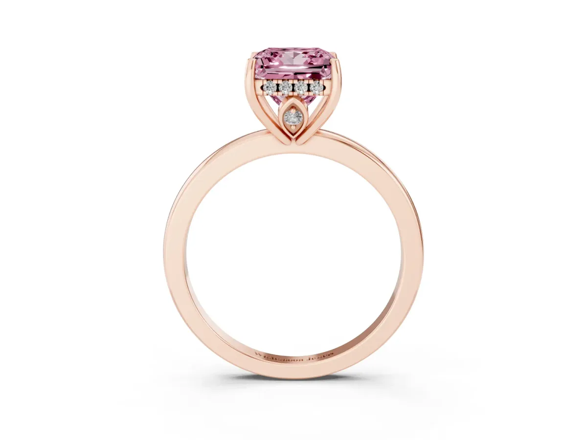 Fancy Pink Princess Cut Solitaire Diamond Ring with Prong Setting and Plain Band Rose gold