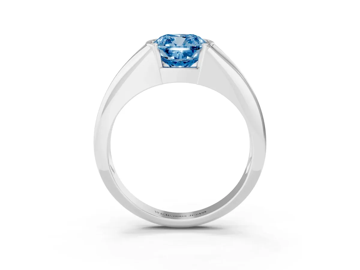 Fancy Blue Cushion Cut Solitaire Tension Set Diamond Ring Silver