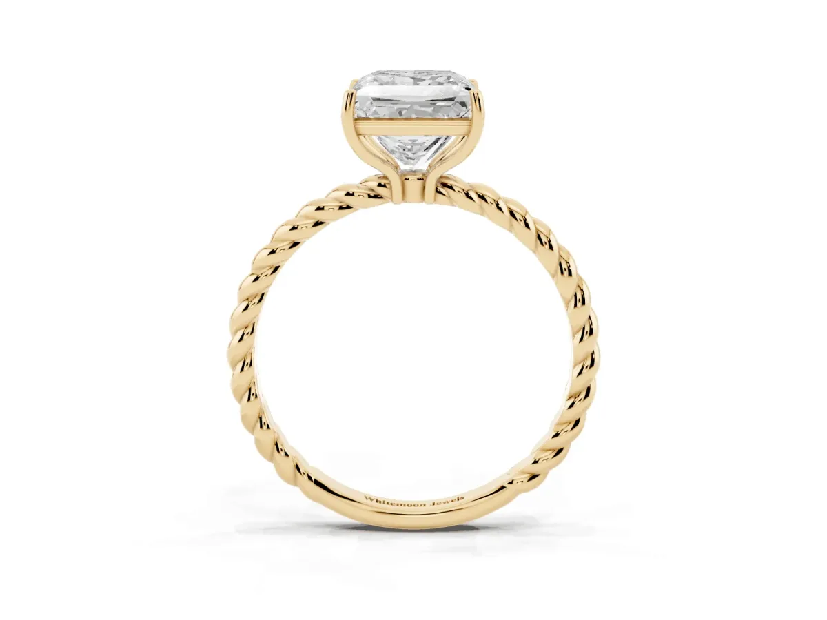 Princess Cut Solitaire Twisted Band 4-Prong Ring Yellow gold