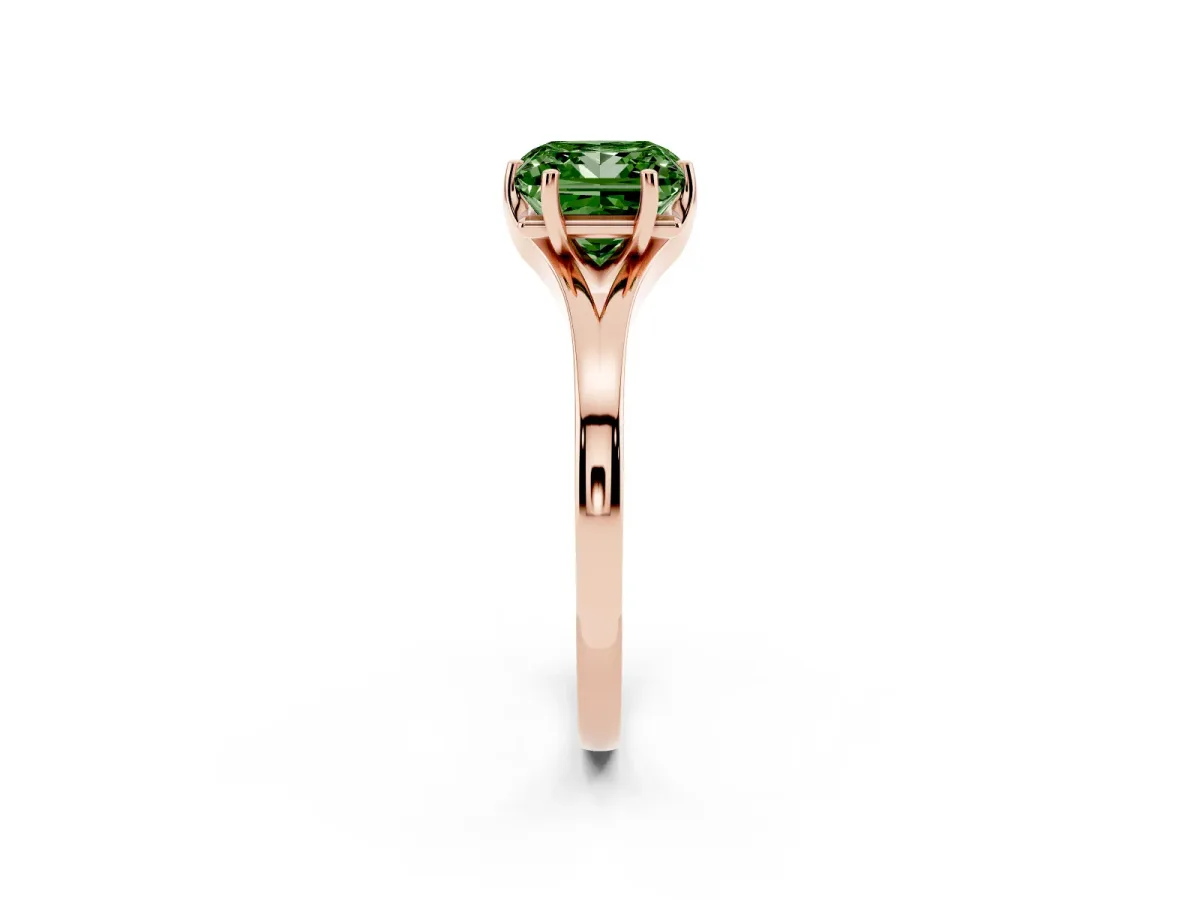 Fancy Green Princess Cut Solitaire Diamond Ring with Six-Prong Setting and Tapered Band Rose gold