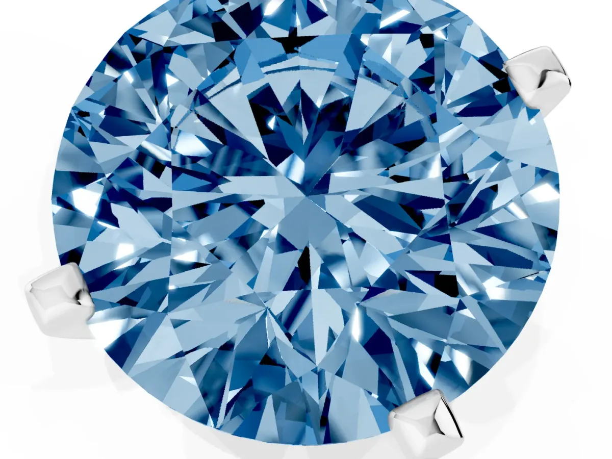 Fancy Blue Round Cut Diamond Solitaire Ring with Prong Setting and Classic Band Platinum