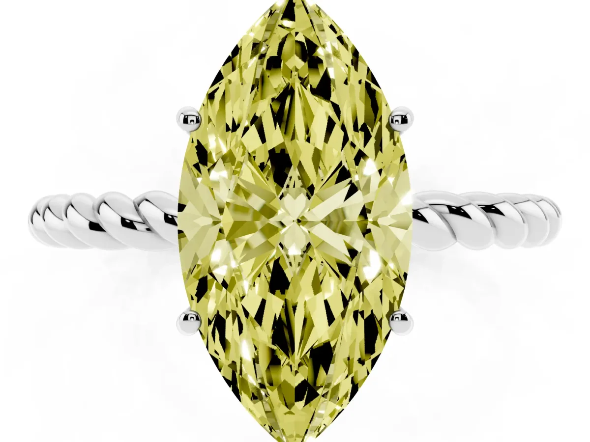 Fancy Yellow Marquise Cut Solitaire Twist Band Ring with Four-Prong Setting Platinum