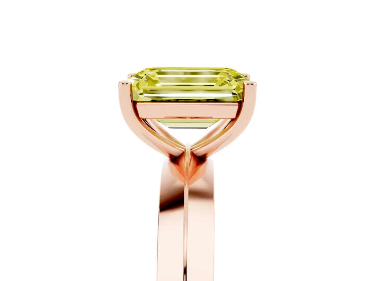 Fancy Yellow Emerald Cut Cut Solitaire Engagement Ring with Flat Band and Four-Prong Setting Rose gold