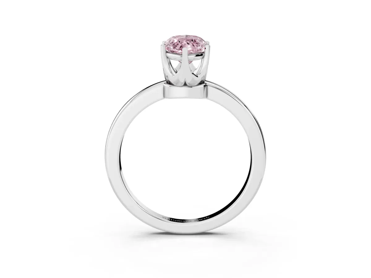 Fancy Pink Marquise Cut Solitaire Diamond Ring with Six-Prong Setting on a Classic Band Silver
