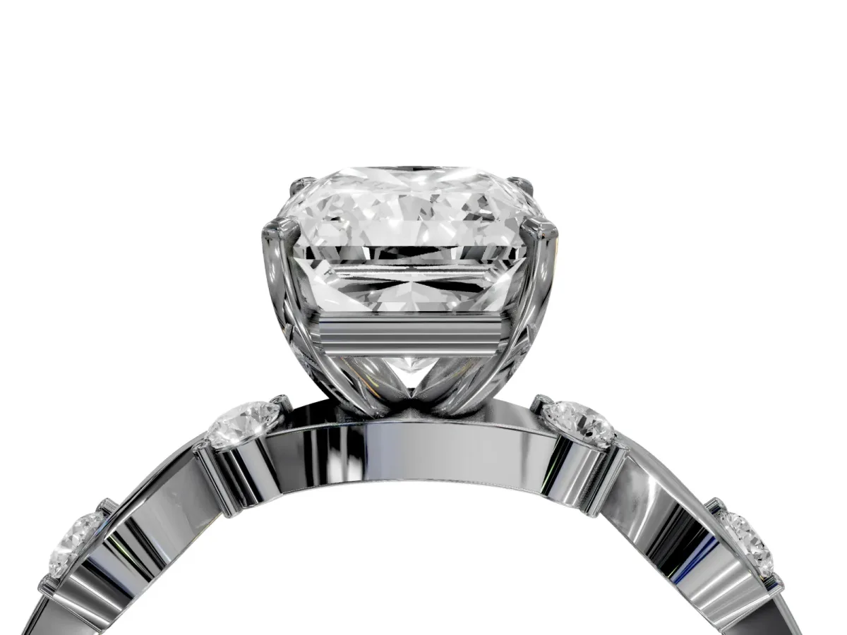 Radiant Cut Diamond Solitaire Twisted Band with Round Accents and Prong Setting Silver
