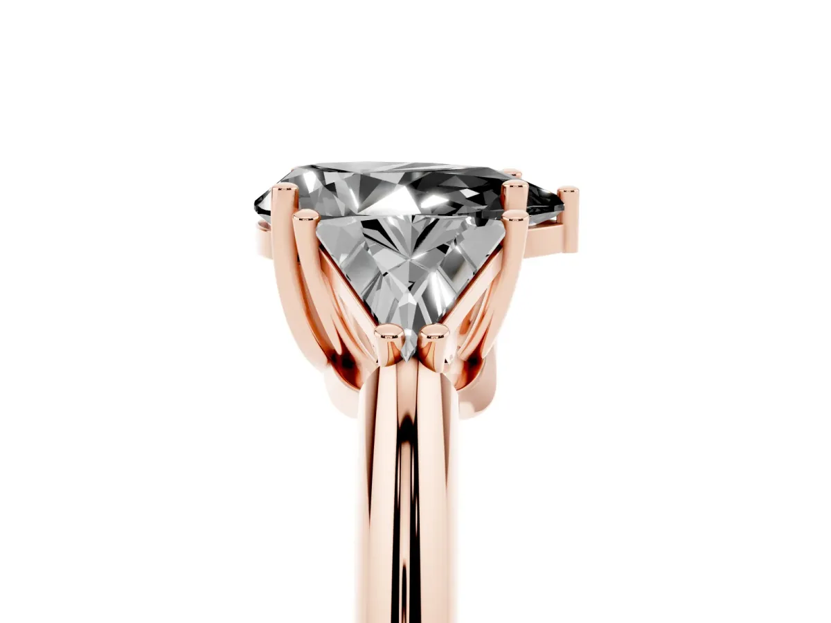 Fancy Black Three-Stone Pear Cut Diamond Engagement Ring with Trillion Side Stones and Prong Setting Rose gold
