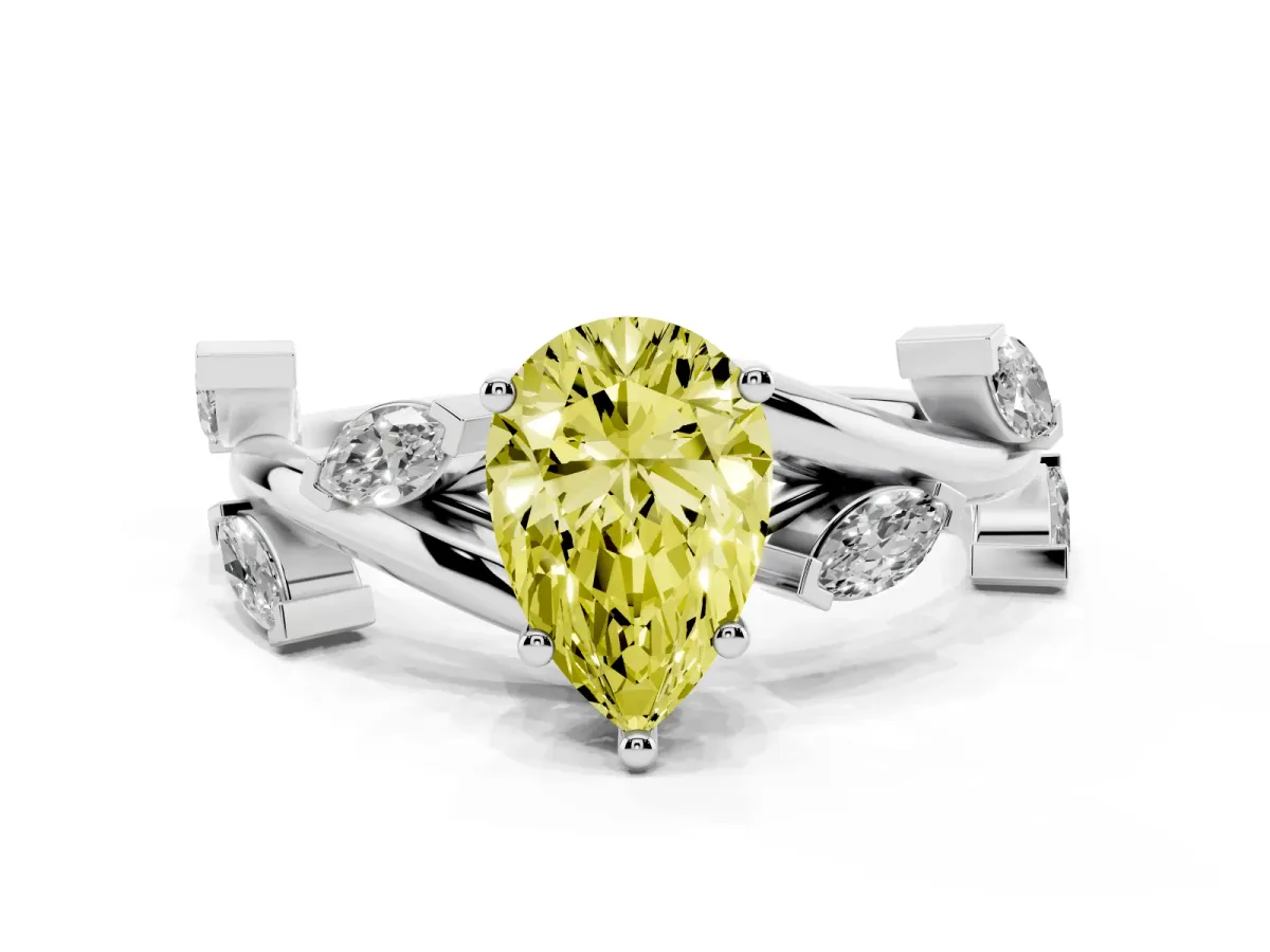 Fancy Yellow Pear Cut Solitaire Twisted Band Marquise Accent Prong Setting Ring Platinum
