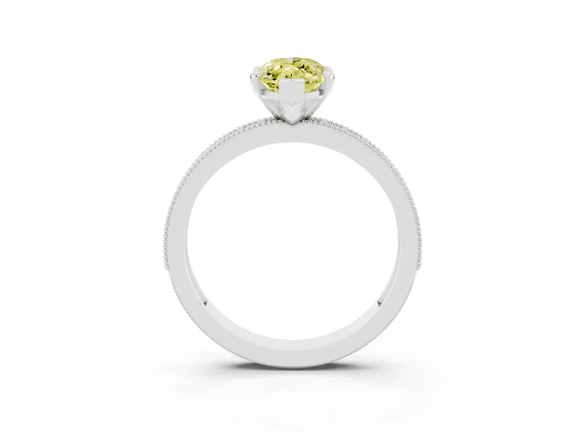 Fancy Yellow Marquise Cut Diamond Milgrain Pavé Engagement Ring with Four-Prong Setting Silver