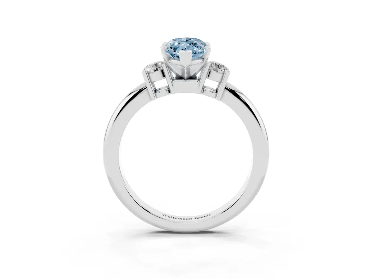 Fancy Blue Three-Stone Marquise Cut Cut Diamond Solitaire with Prong Setting and Classic Band Silver