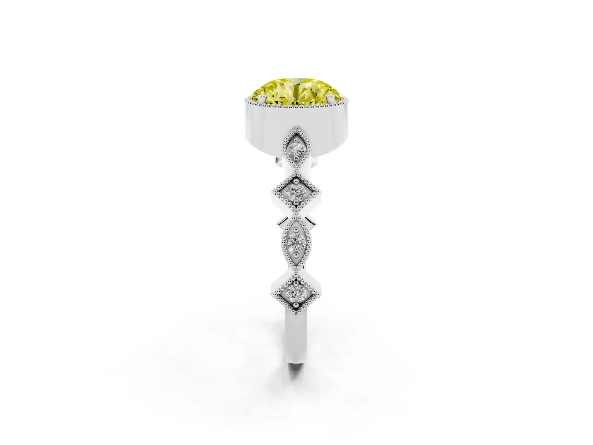 Fancy Yellow Round Cut Milgrain Marquise Diamond Twist Band Ring Silver