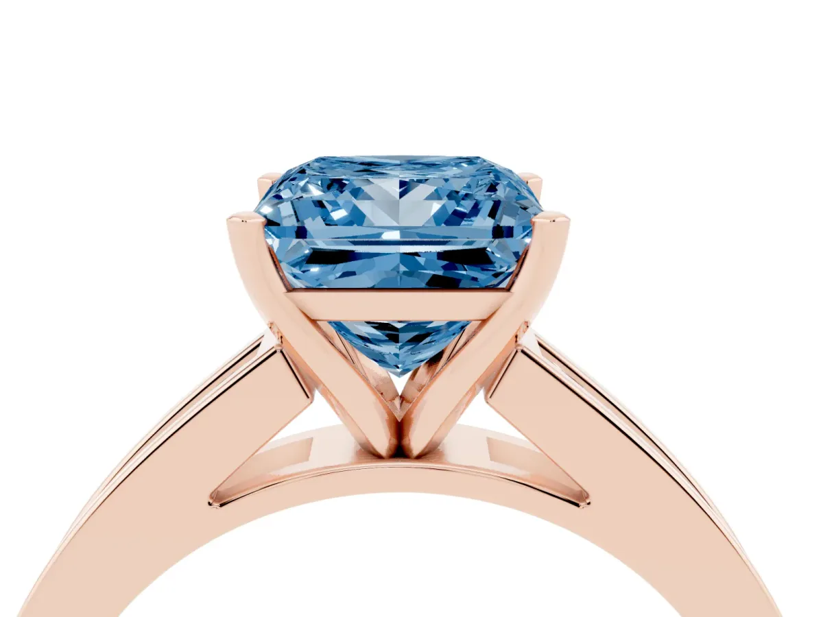 Fancy Blue Princess Cut Solitaire Diamond Ring with Channel-Set Band and Four-Prong Setting Rose gold