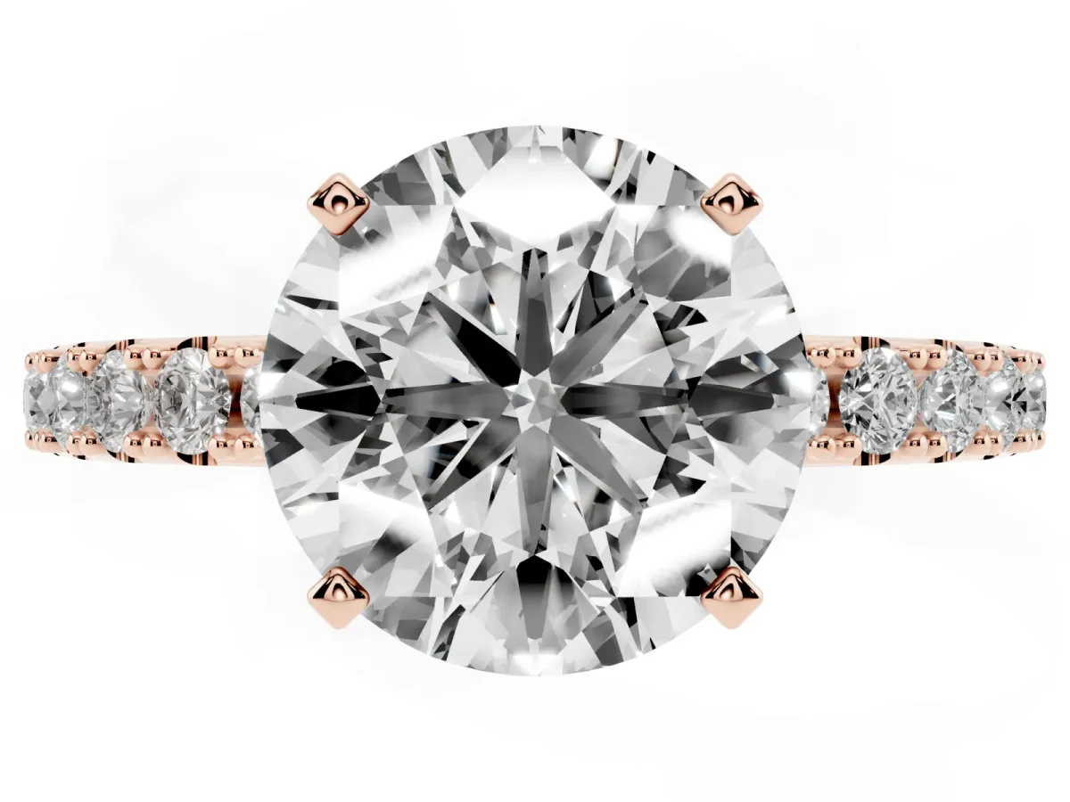 Round Cut Diamond Solitaire Pavé Band with Four-Prong Setting Rose gold