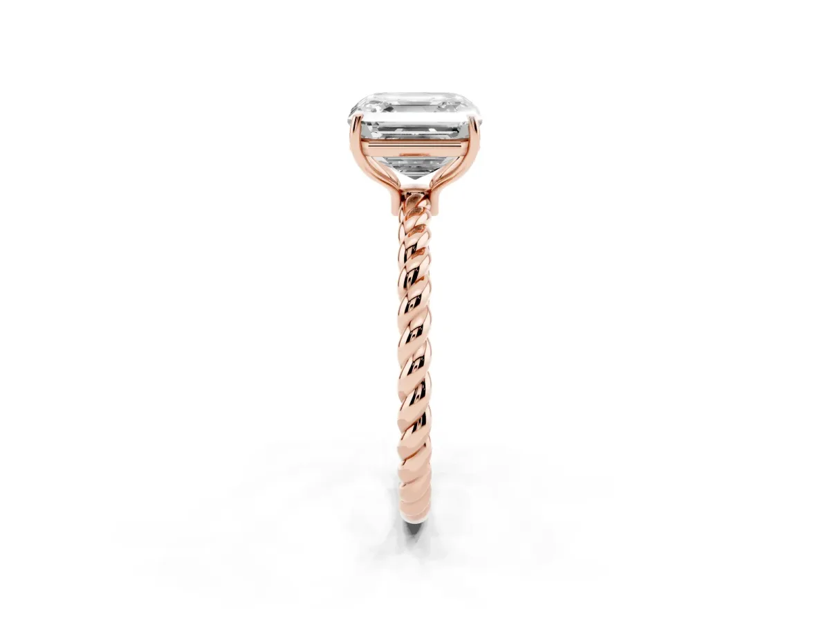 Asscher Cut Solitaire Twisted Band 4-Prong Ring Rose gold