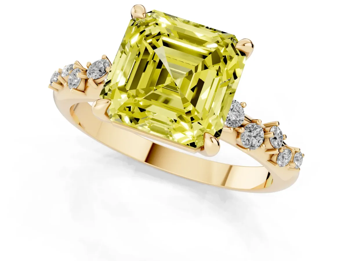 Fancy Yellow Asscher Cut Cut Diamond Vine Band with Four-Prong Setting Yellow gold