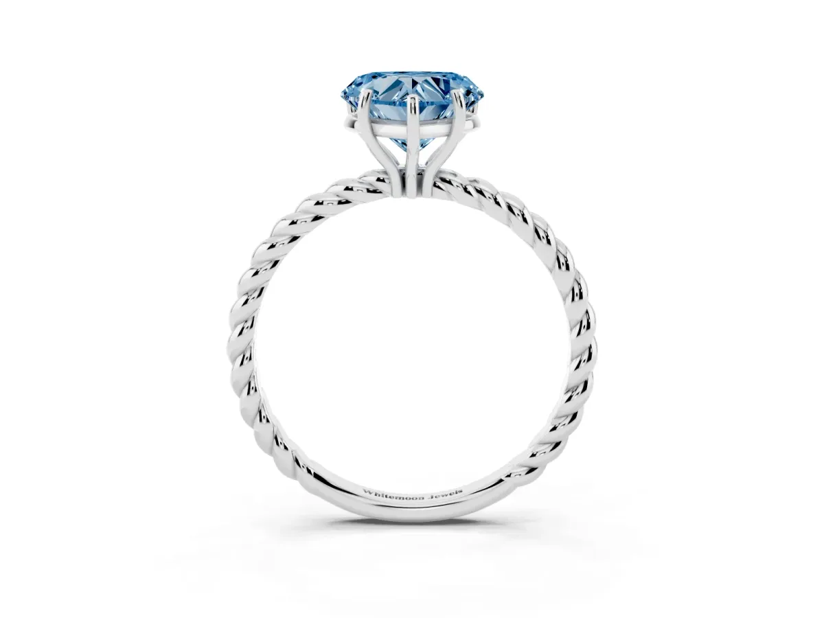 Fancy Blue Heart Cut Solitaire Twisted Band 4-Prong Ring Silver
