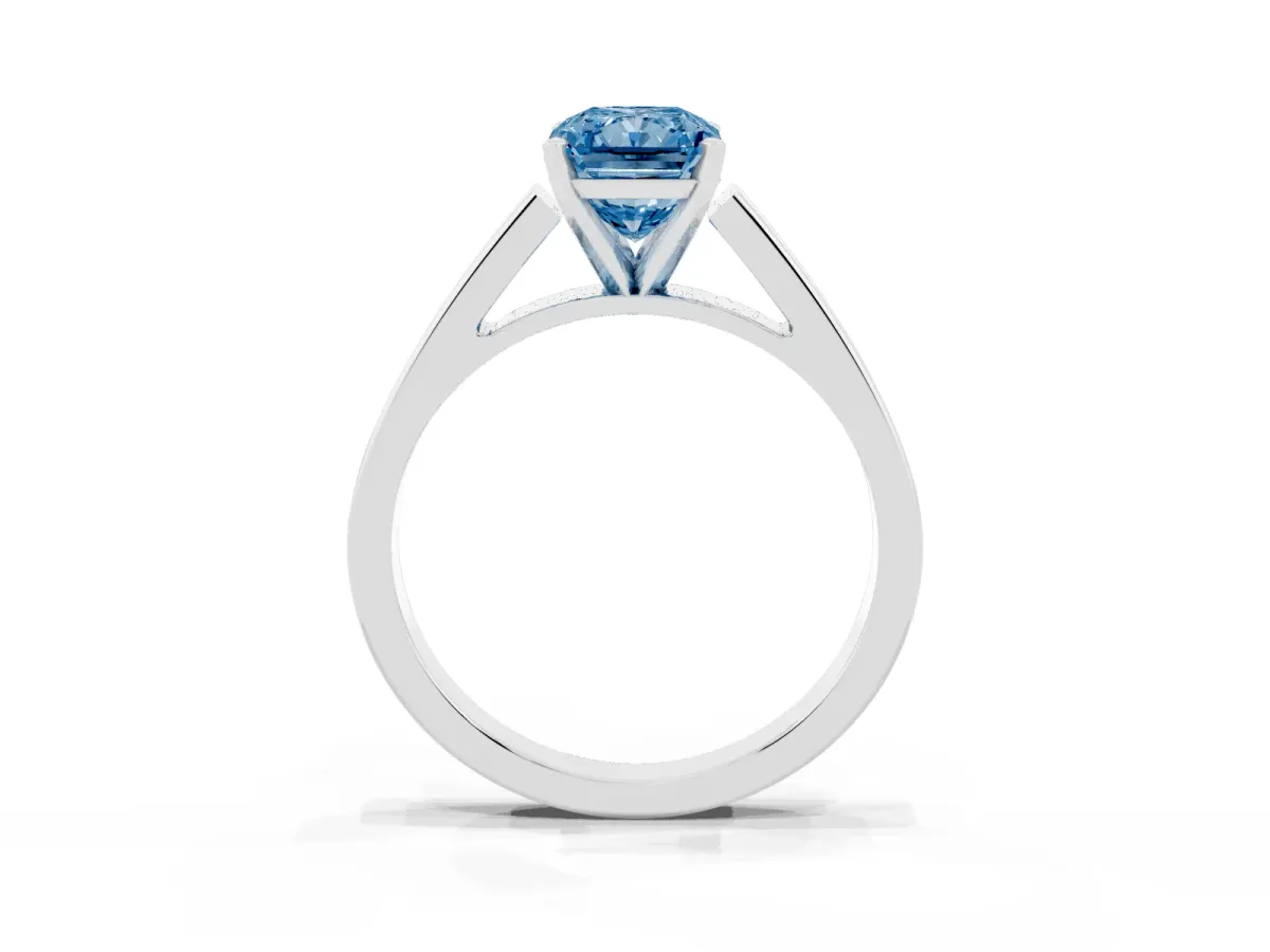 Fancy Blue Radiant Cut Solitaire Engagement Ring with Four-Prong Setting and Tapered Band Silver
