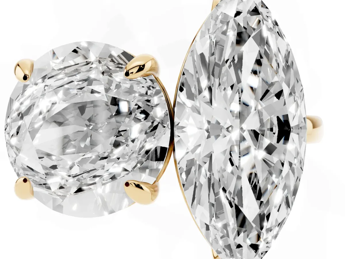 Round and Marquise Toi Moi Ring with Prong Setting and Plain Band Yellow gold
