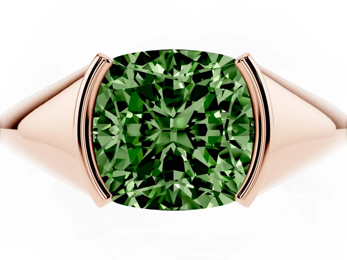 Fancy Green Cushion Cut Solitaire Tension Set Diamond Ring Rose gold