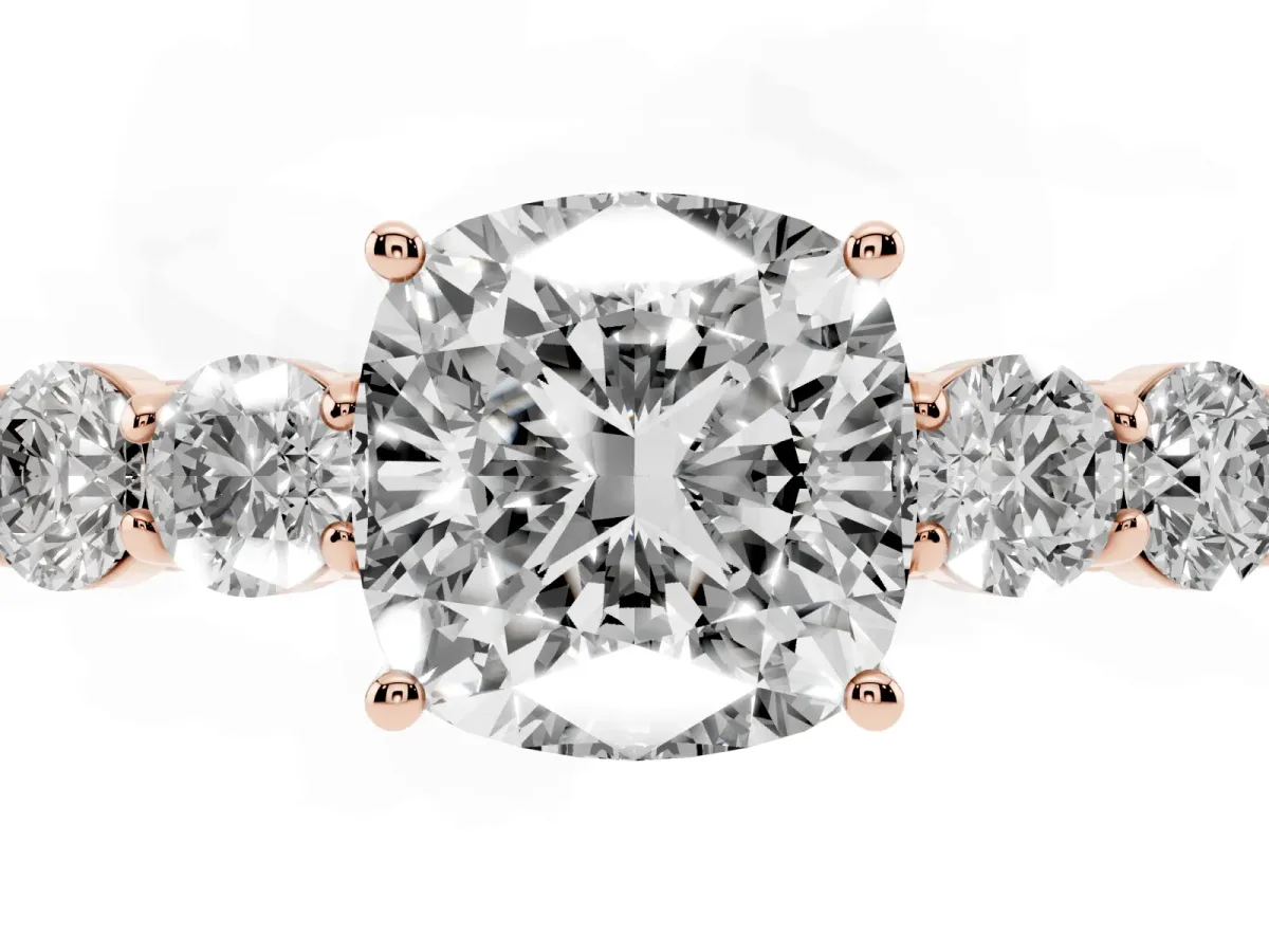Cushion Cut Cut Diamond Five-Stone Prong Set White Gold Ring Rose gold