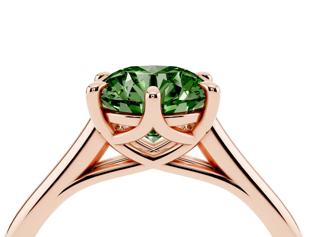 Fancy Green Round Cut Solitaire Engagement Ring with Six-Prong Setting and Classic Band Rose gold