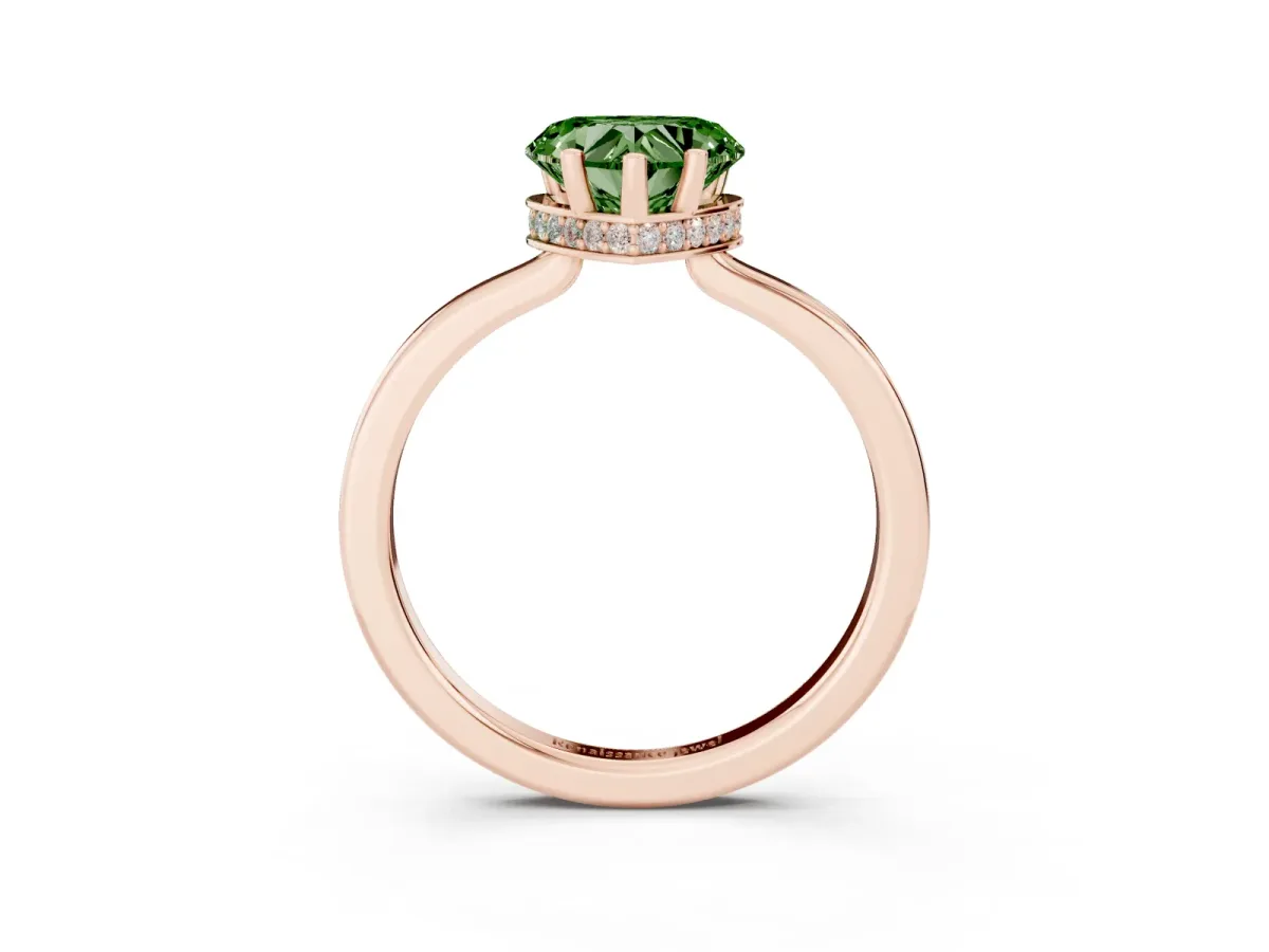 Fancy Green Heart Cut Cut Solitaire Engagement Ring with Four-Prong Setting on a Classic Band Rose gold