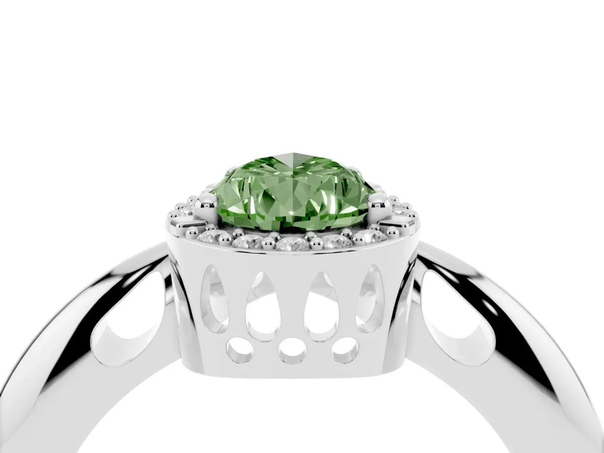Fancy Green Pear Cut Cut Diamond Halo Engagement Ring with Split Shank and Four-Prong Setting Silver