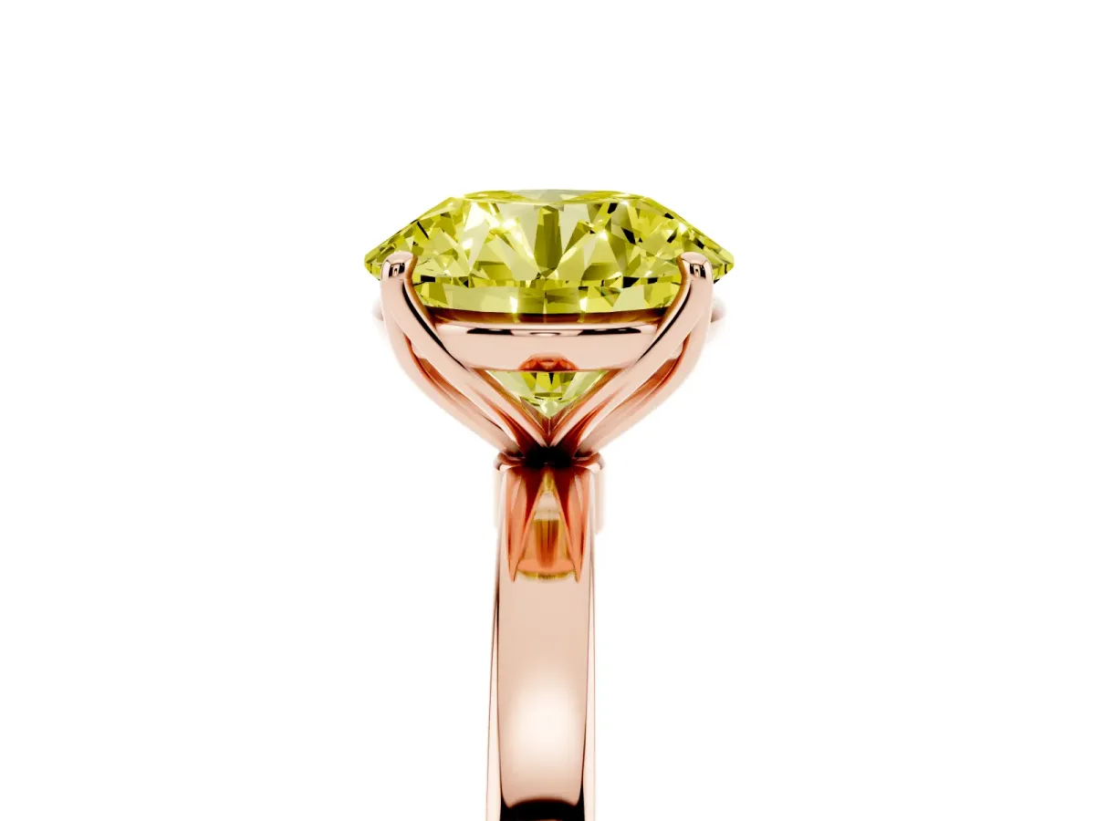 Fancy Yellow Round Cut Diamond Solitaire Ring with Thin Band and Prong Setting Rose gold