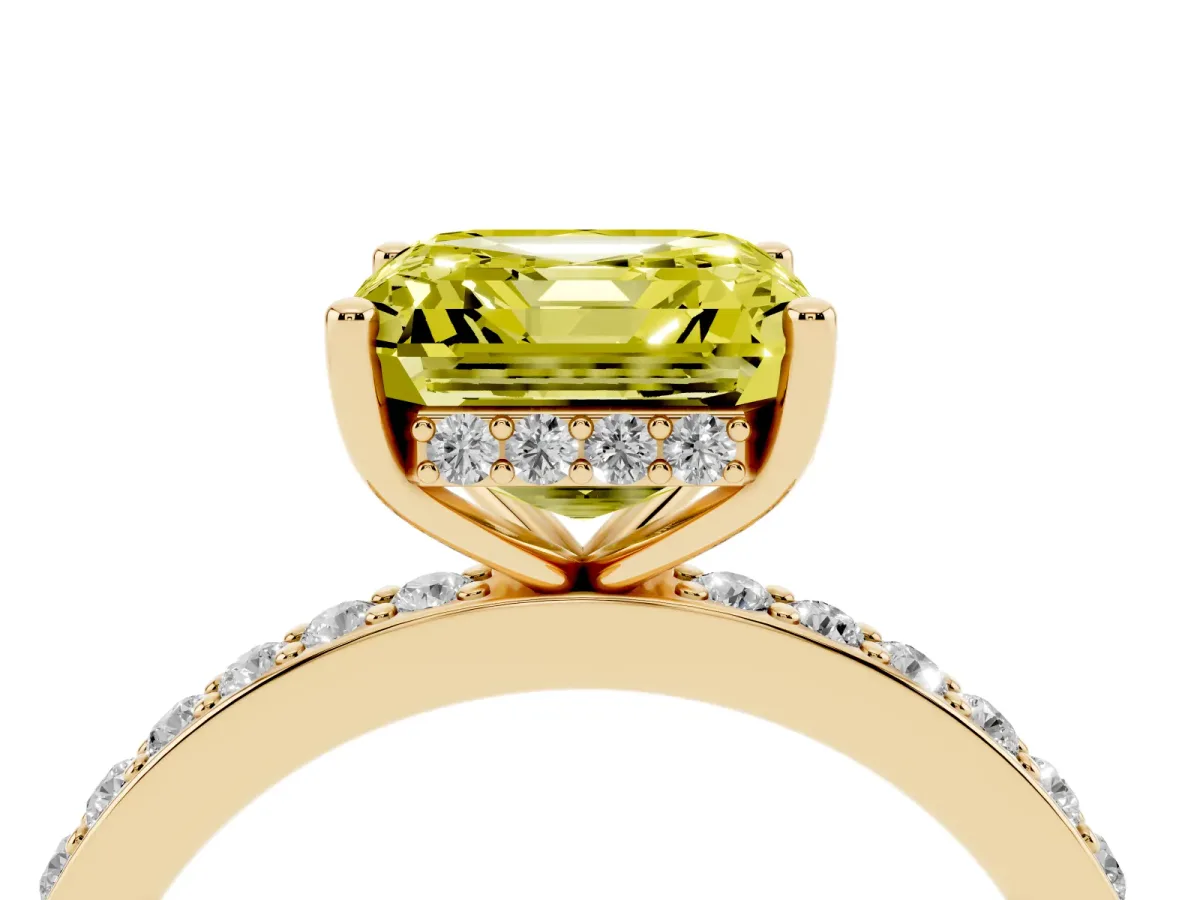 Fancy Yellow Asscher Cut Cut Diamond Pavé Band Ring with Four-Prong Setting Yellow gold
