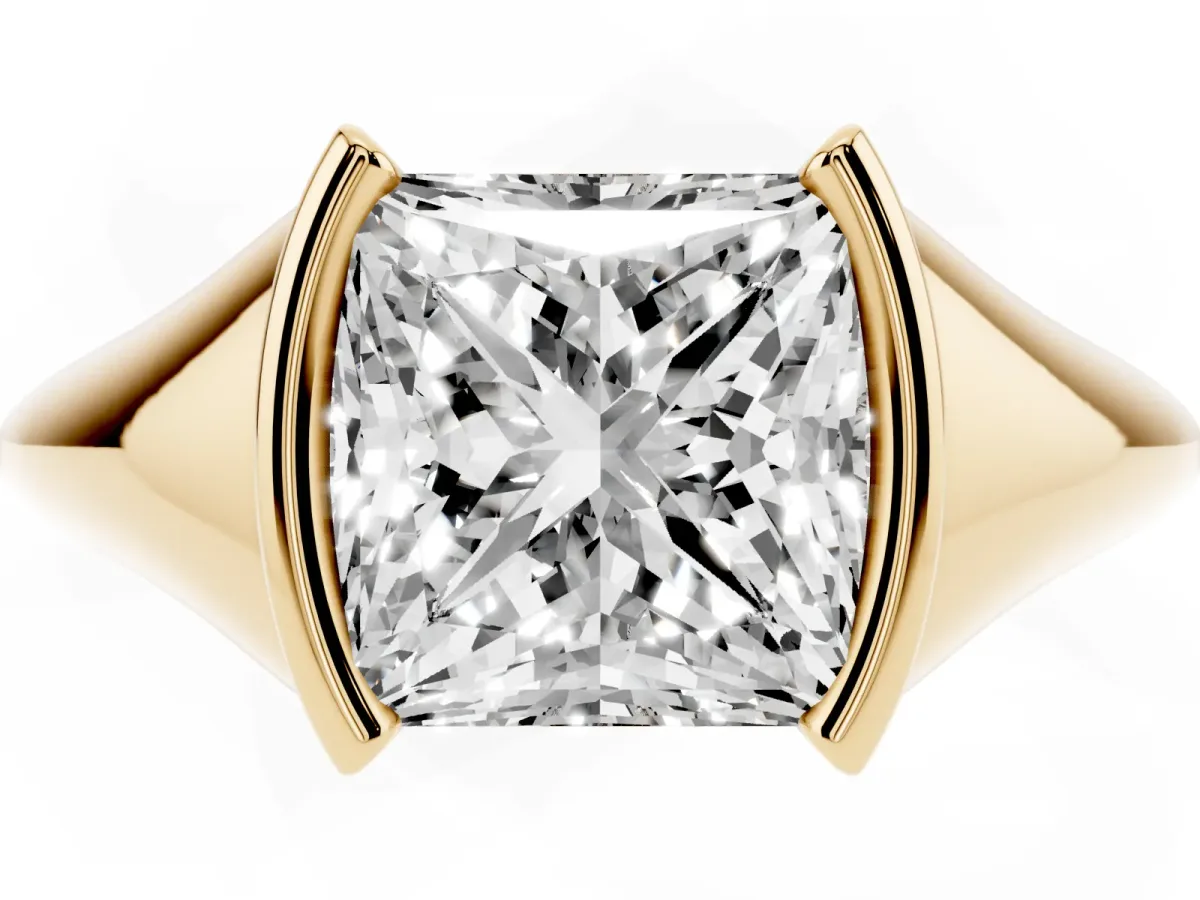 Princess Cut Solitaire Tension Set Diamond Ring Yellow gold