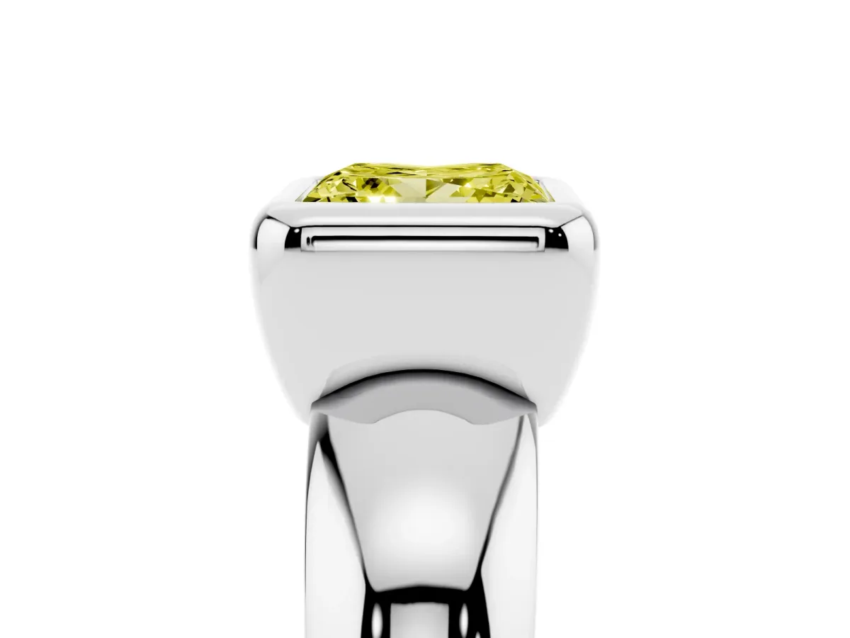 Fancy Yellow Bezel Set Princess Cut Solitaire Ring with Wide Band Silver