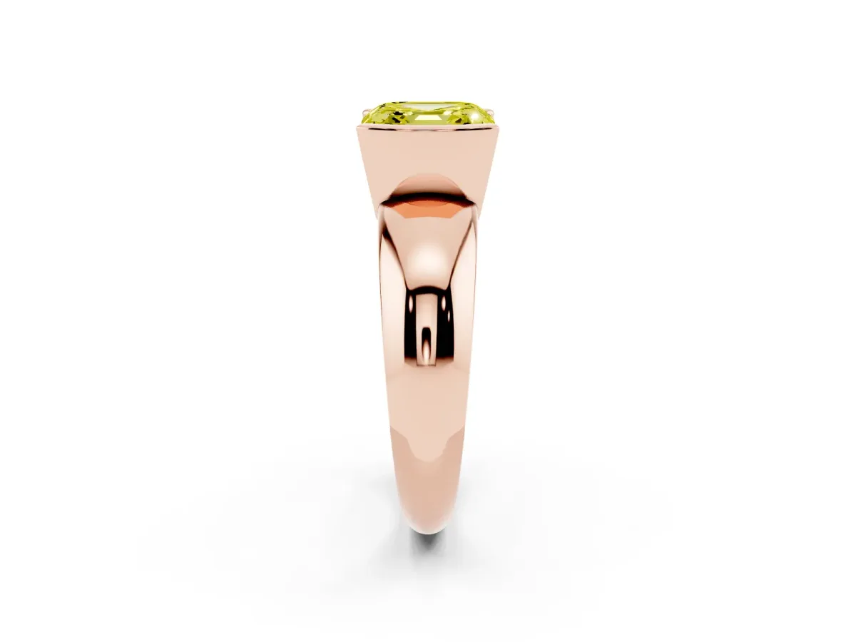 Fancy Yellow Asscher Cut Solitaire Tension Set Diamond Ring with Wide Band Rose gold