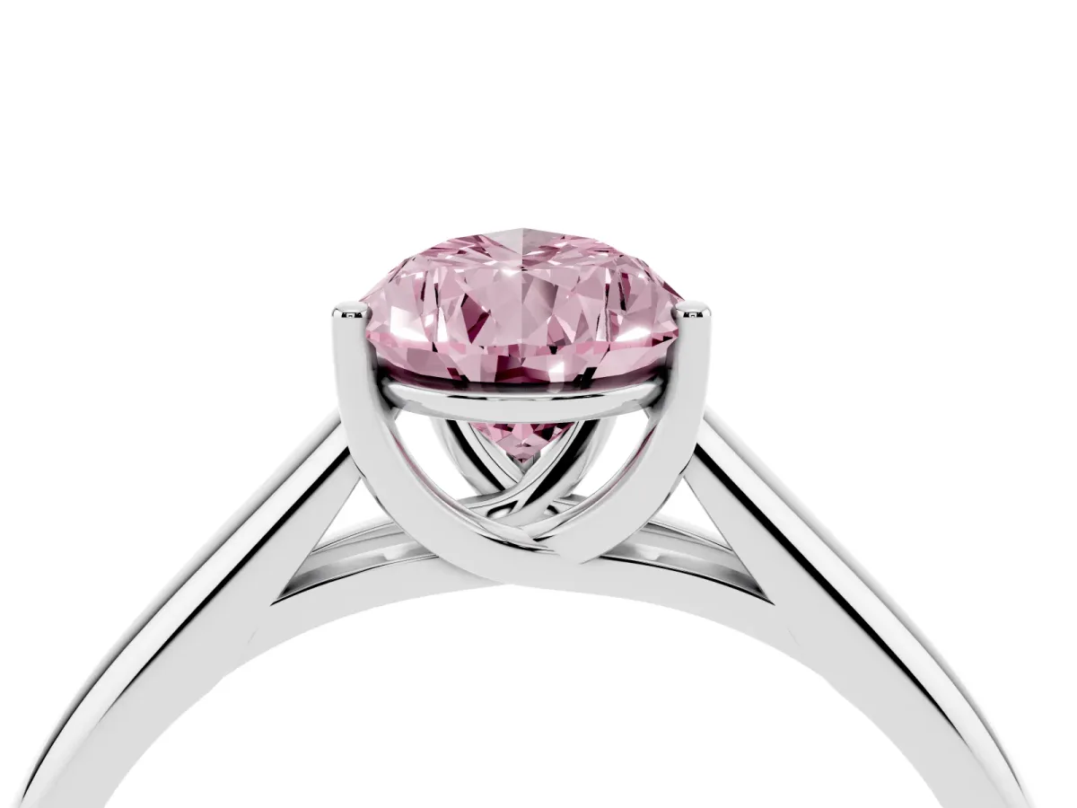 Fancy Pink Pear Cut Solitaire Engagement Ring with Tapered Band and Four-Prong Setting Platinum