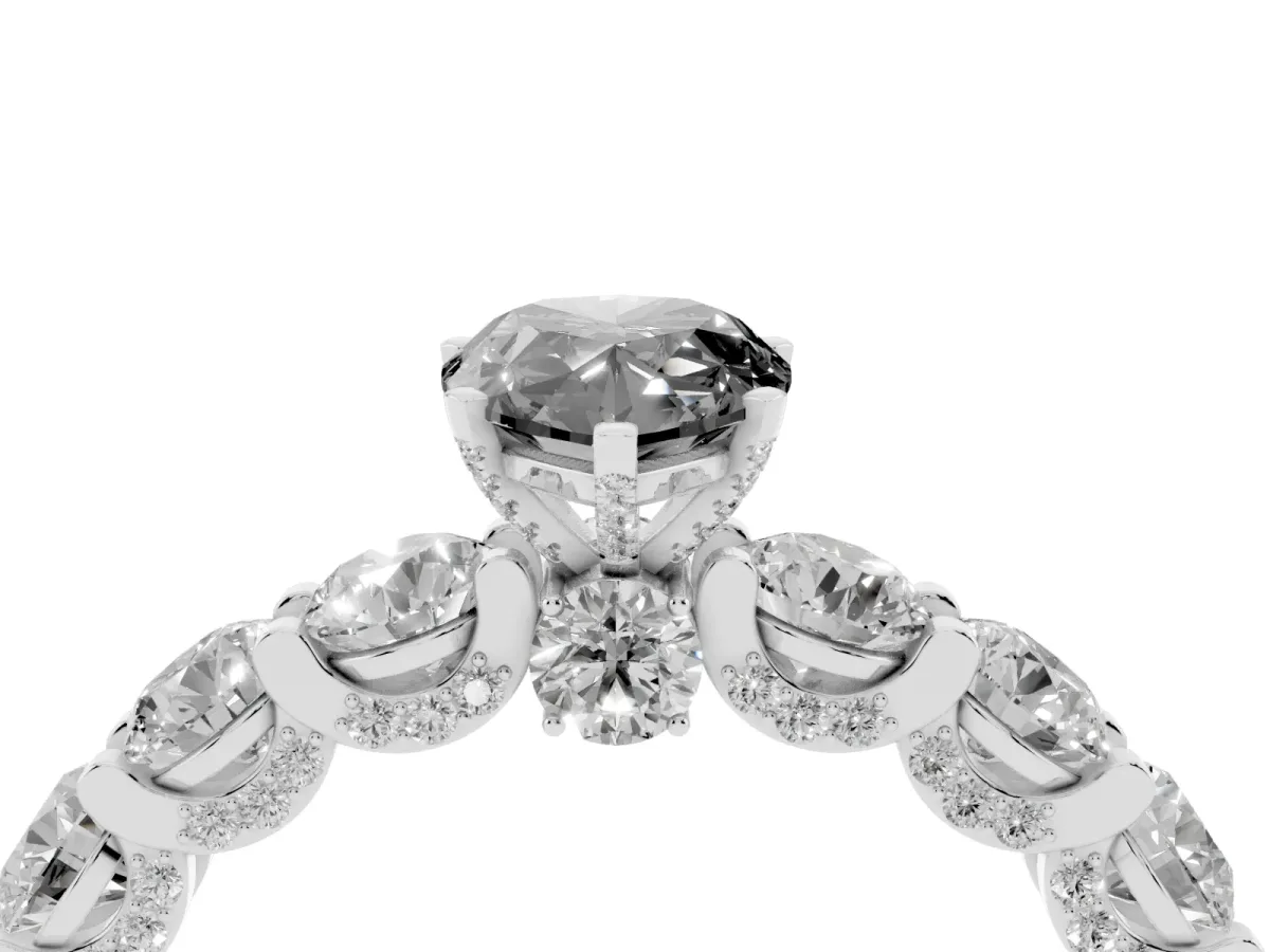 Fancy Black Pear Cut Diamond Side Stone Engagement Ring with Four-Prong Setting Silver