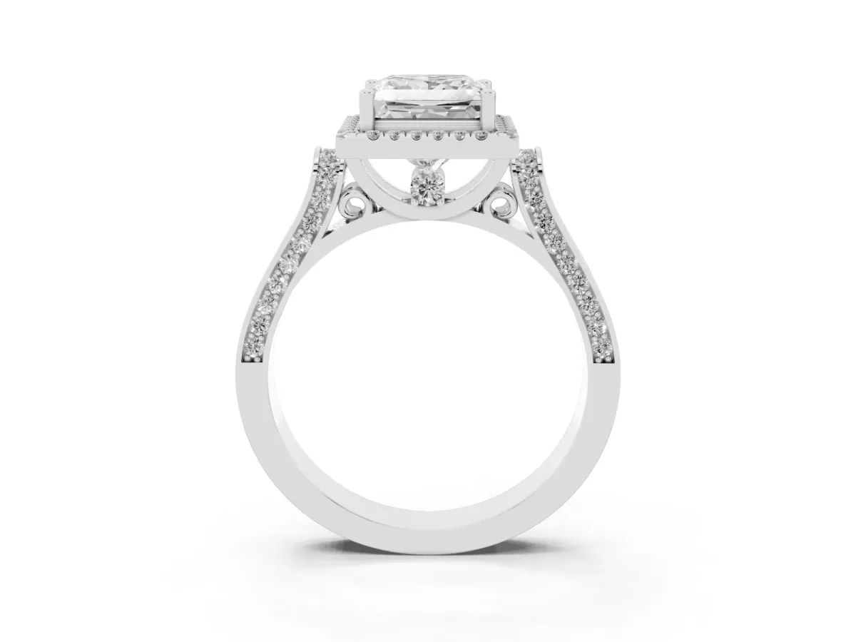 Princess Cut Halo Round Diamond Twist Band with Four-Prong Setting Silver