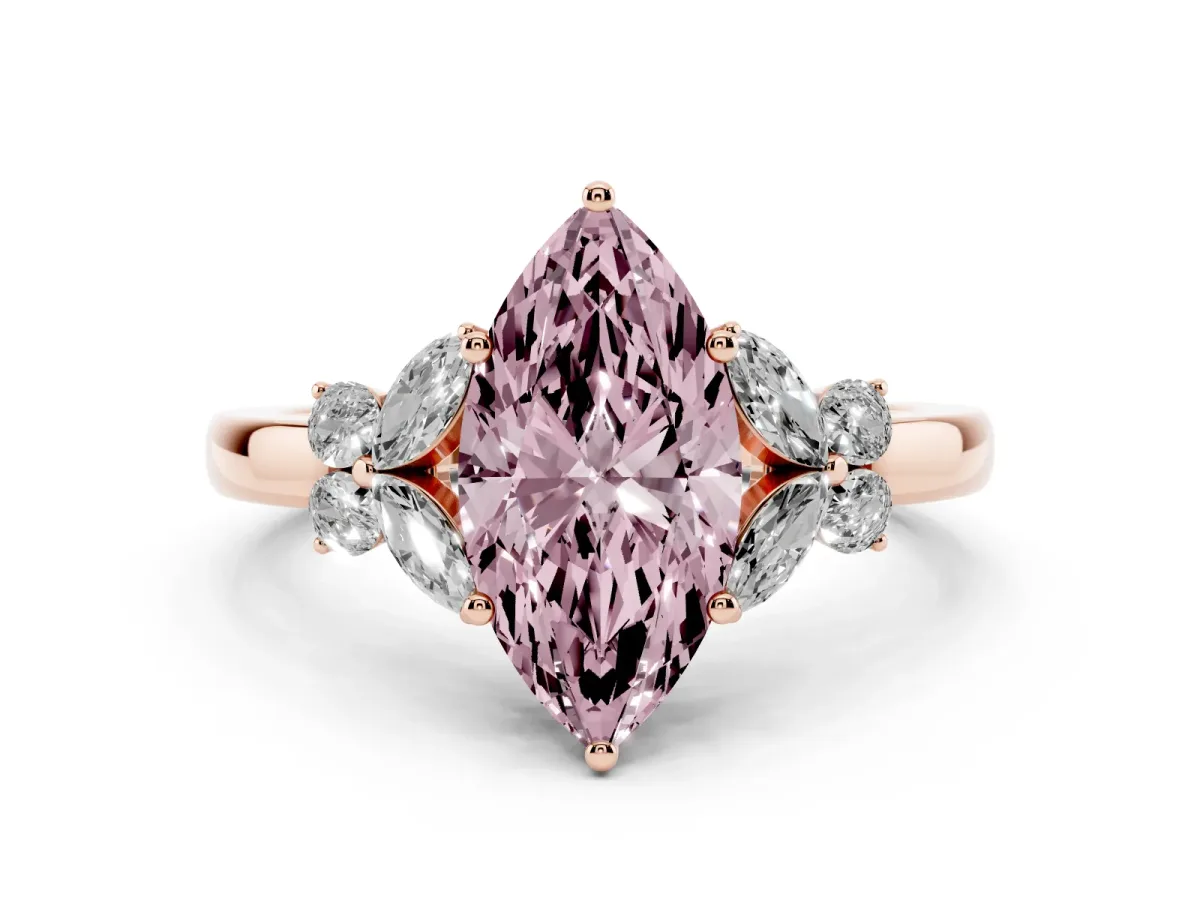 Fancy Pink Marquise Cut Cut Solitaire Floral Diamond Ring with Four-Prong Setting Rose gold