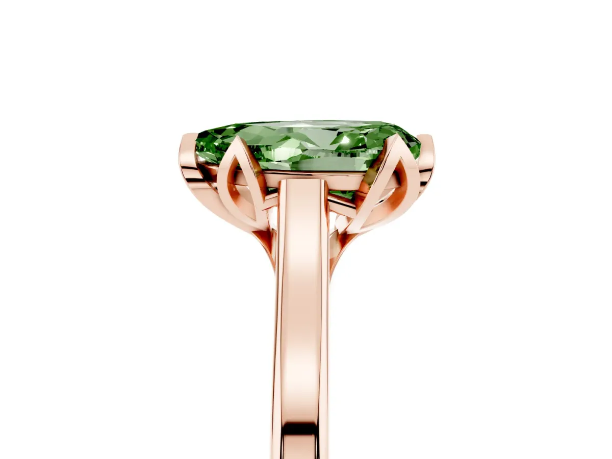 Fancy Green Pear Cut Diamond Solitaire Ring with Flower Prong Setting and Classic Band Rose gold