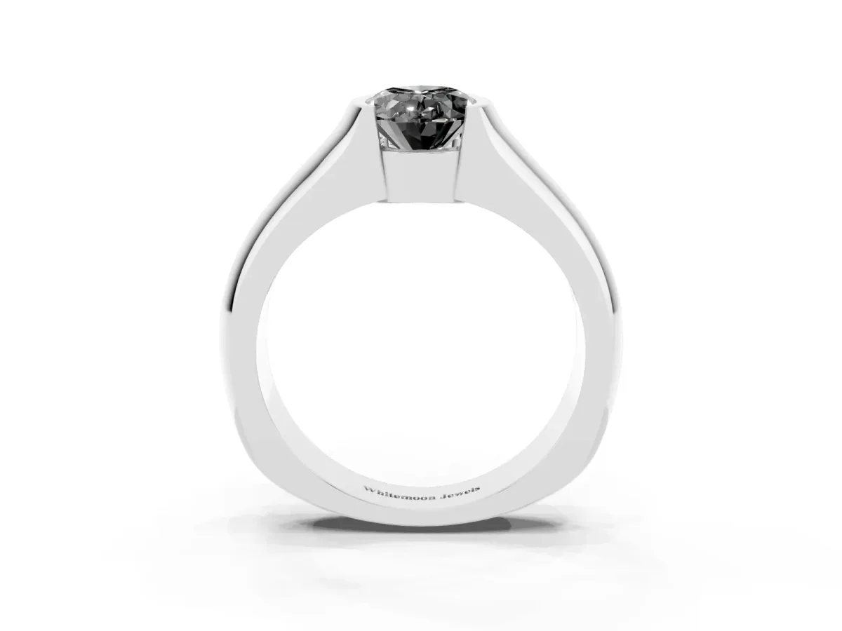 Fancy Black Oval Cut Solitaire Bezel Set Diamond Ring with Wide Band Silver