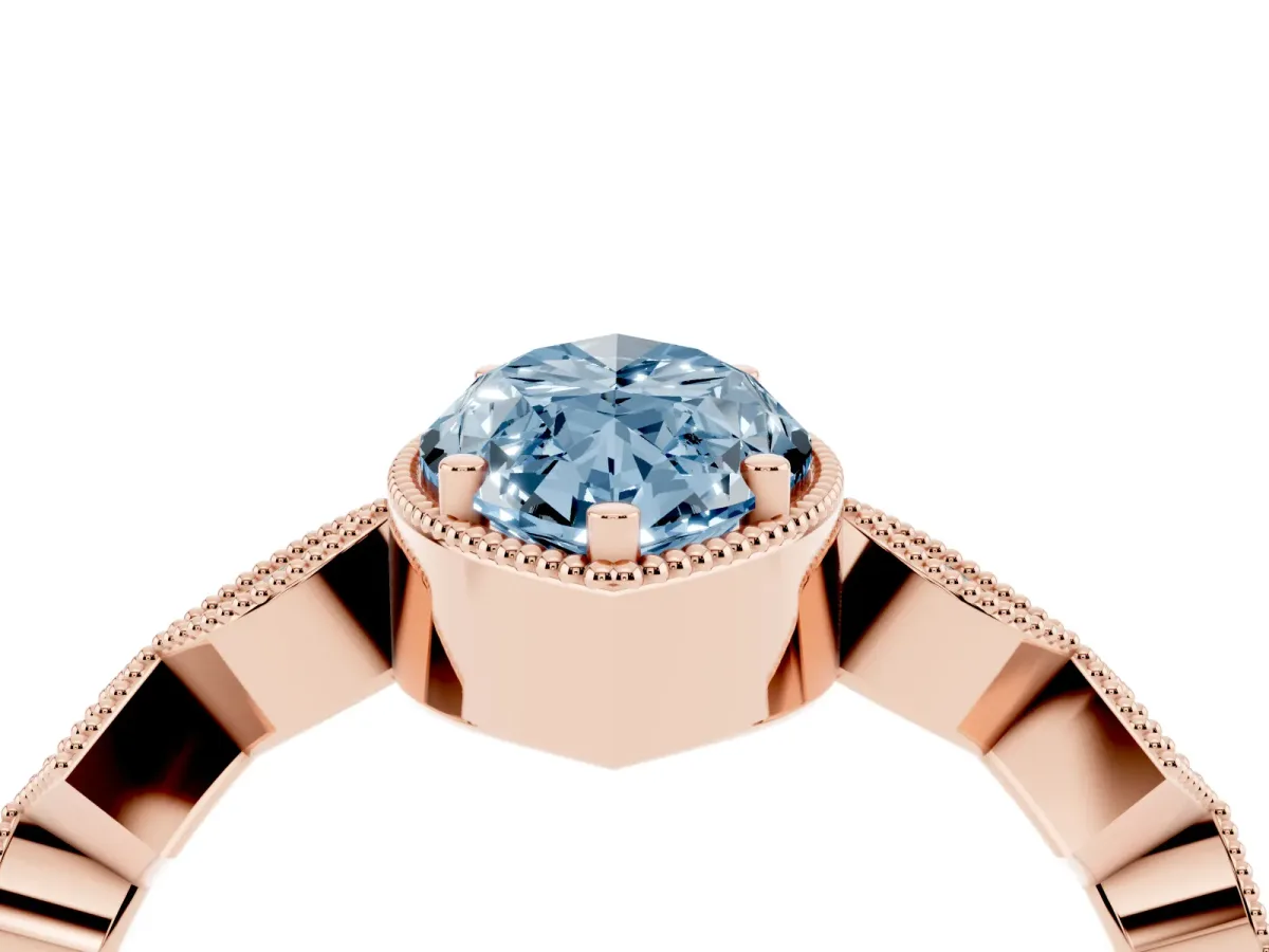 Fancy Blue Marquise Cut Milgrain Marquise Diamond Twist Band Ring Rose gold