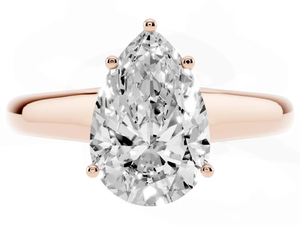Pear Cut Solitaire Engagement Ring with Tapered Band and Four-Prong Setting Rose gold