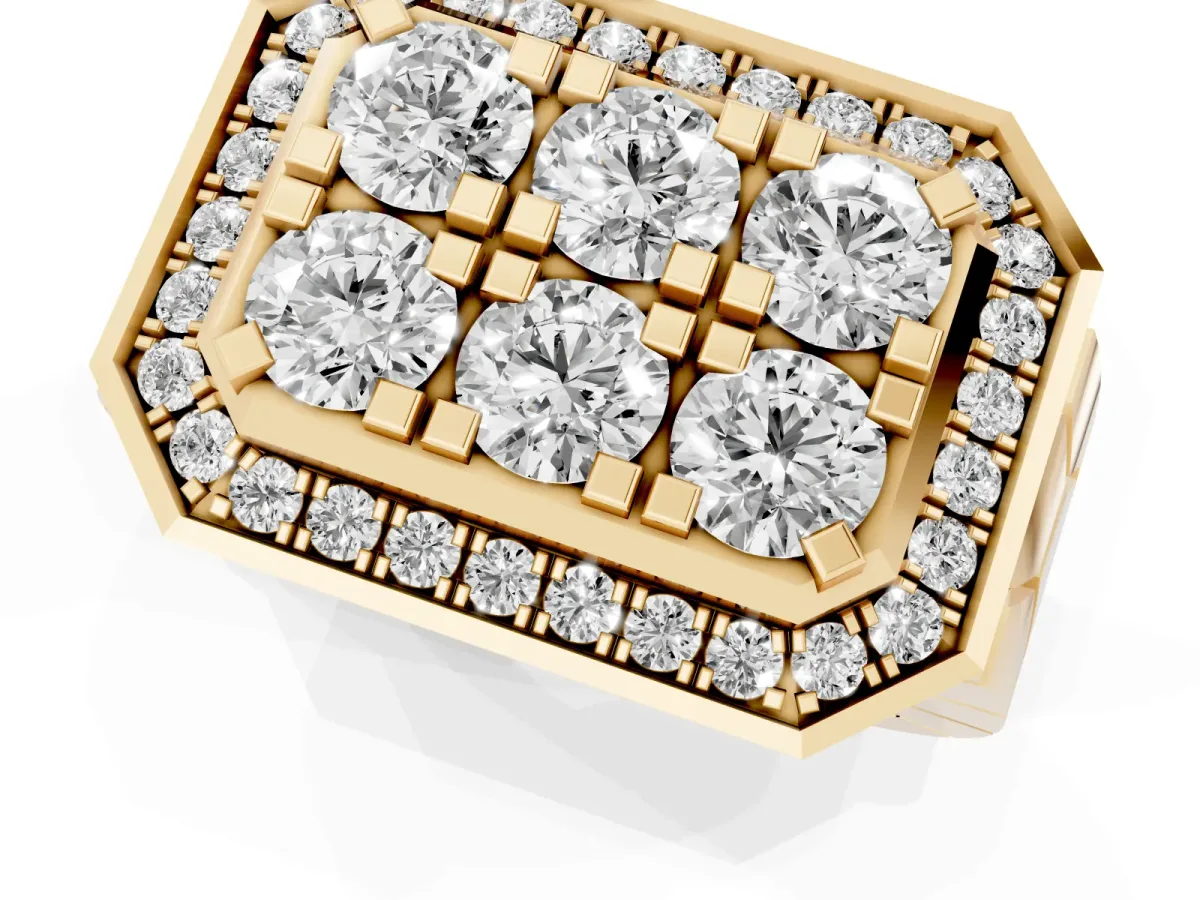 Round Diamond Cluster Halo Mens Ring Yellow gold