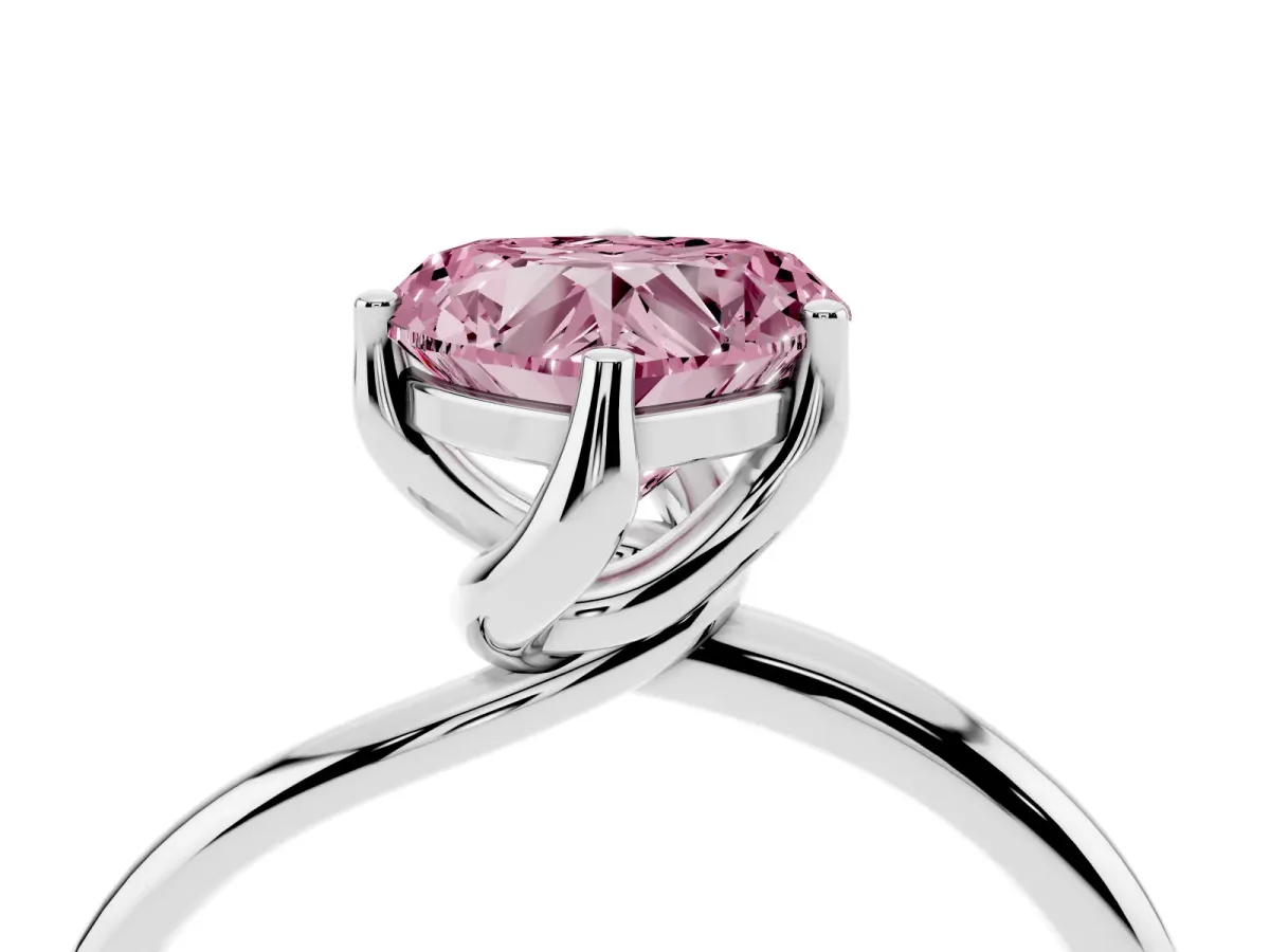 Fancy Pink Heart Cut Diamond Solitaire Engagement Ring with Four-Prong Setting and Classic Band Silver
