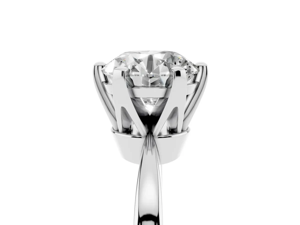 Round Cut Solitaire Engagement Ring with Six-Prong Setting and Tapered Band Platinum
