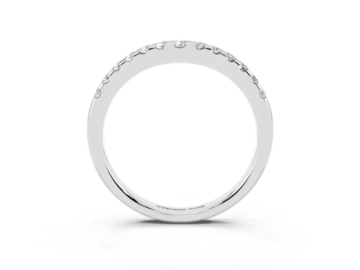 Curved Diamond Half Eternity Band with Round Cut Stones in Pavé Setting Silver