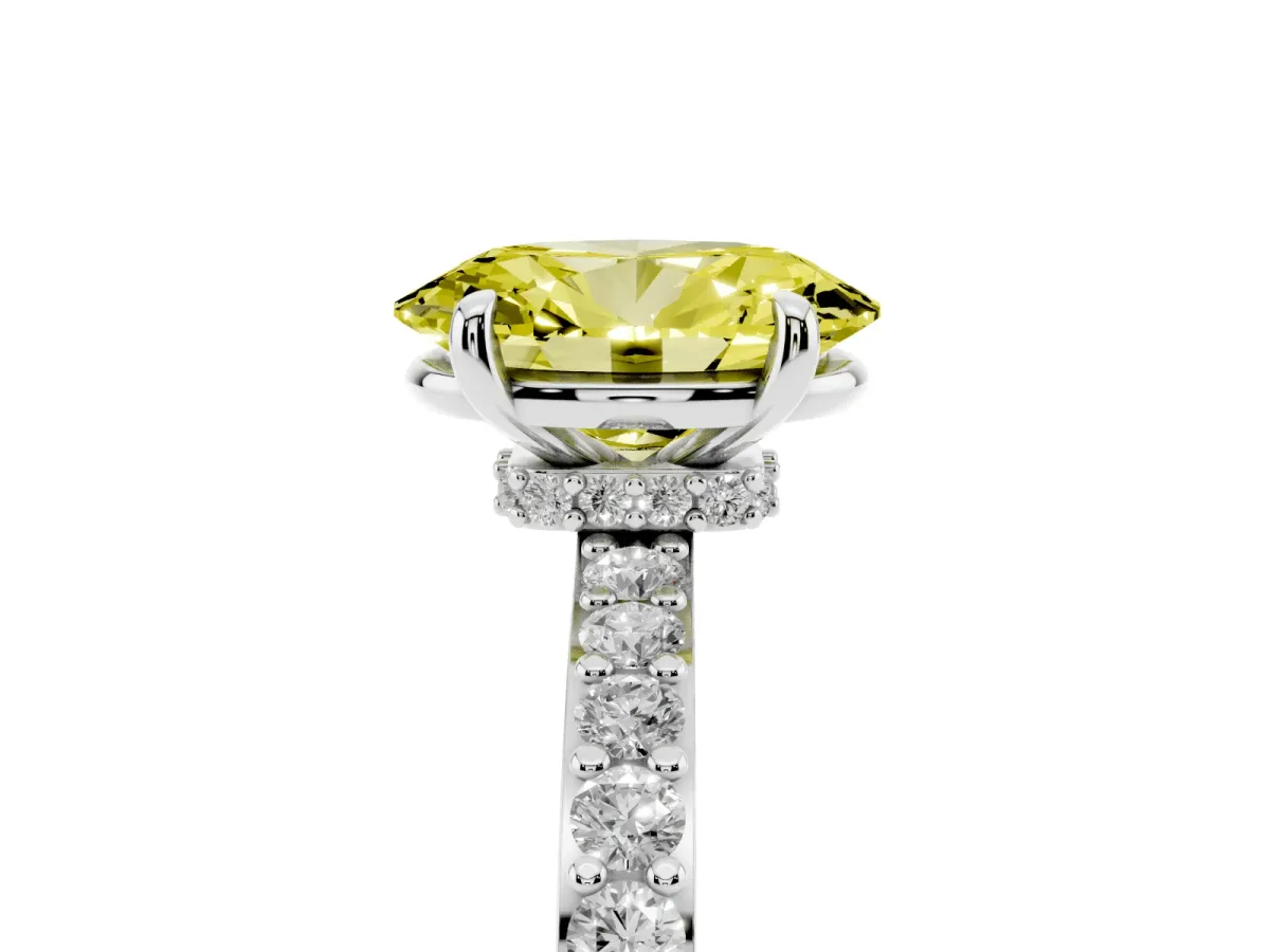 Fancy Yellow Oval Cut Diamond Pavé Engagement Ring with Round Accents and Prong Setting Silver