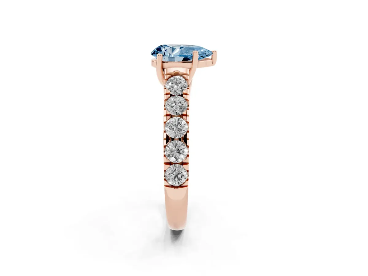 Fancy Blue Pear Cut Cut Diamond Solitaire Ring with Micro Pave Band and Prong Setting Rose gold